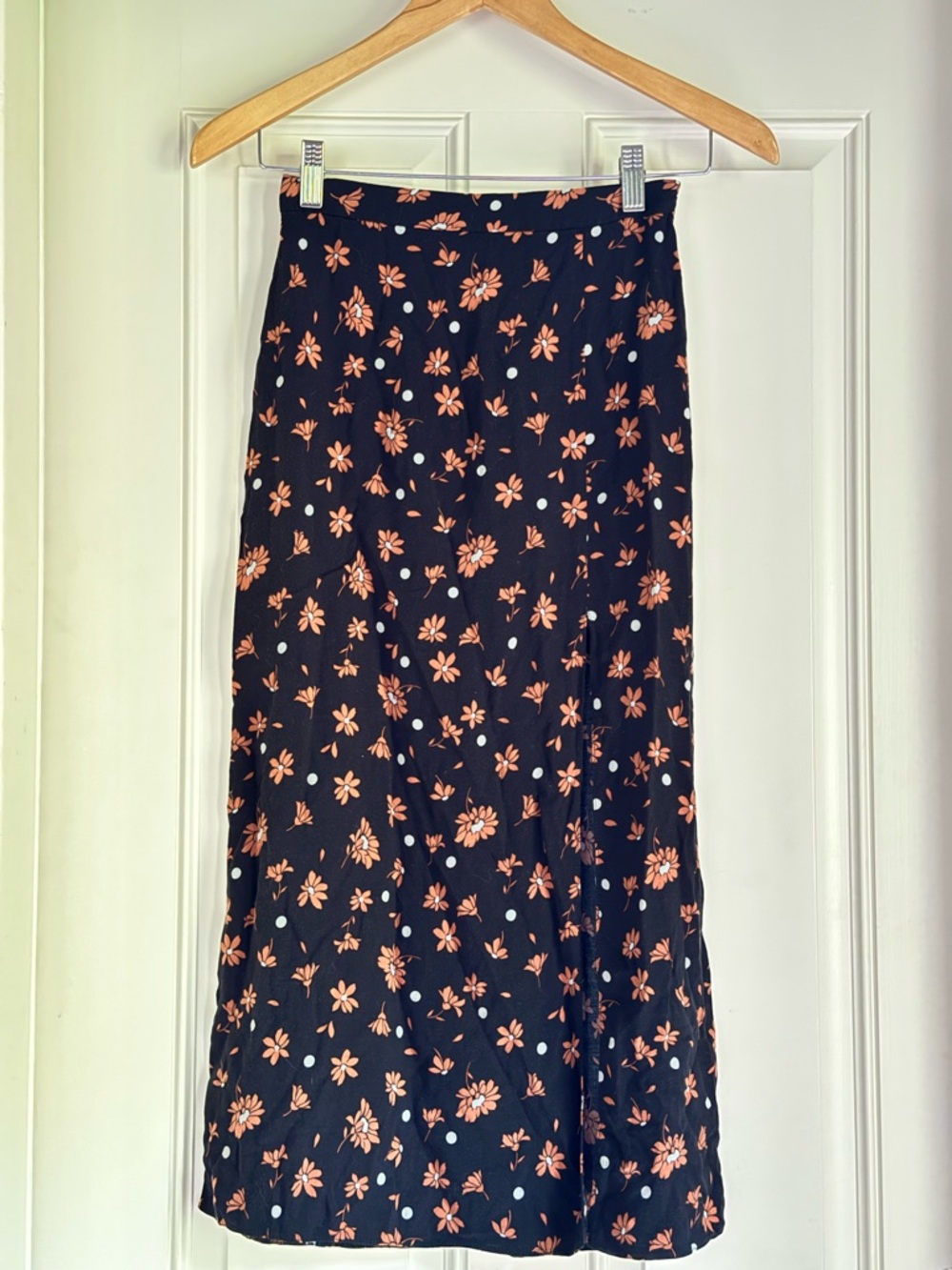 Women’s Black Floral Midi Skirt with Coral Flowers